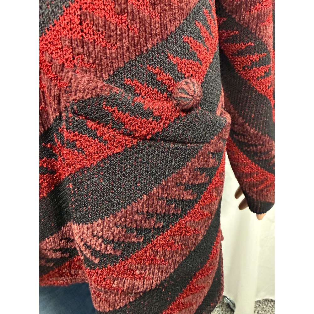 Brenda French for French Rags Red Black Chevron Knit Cardigan Sweater Size L - Picture 8 of 8